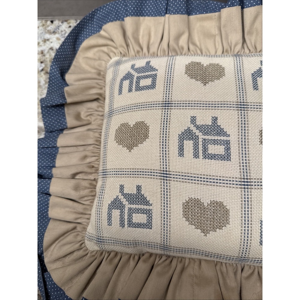 Country Cottage, Core Hearts, And Home Vintage Throw Pillow Cross Stich - Picture 4 of 9